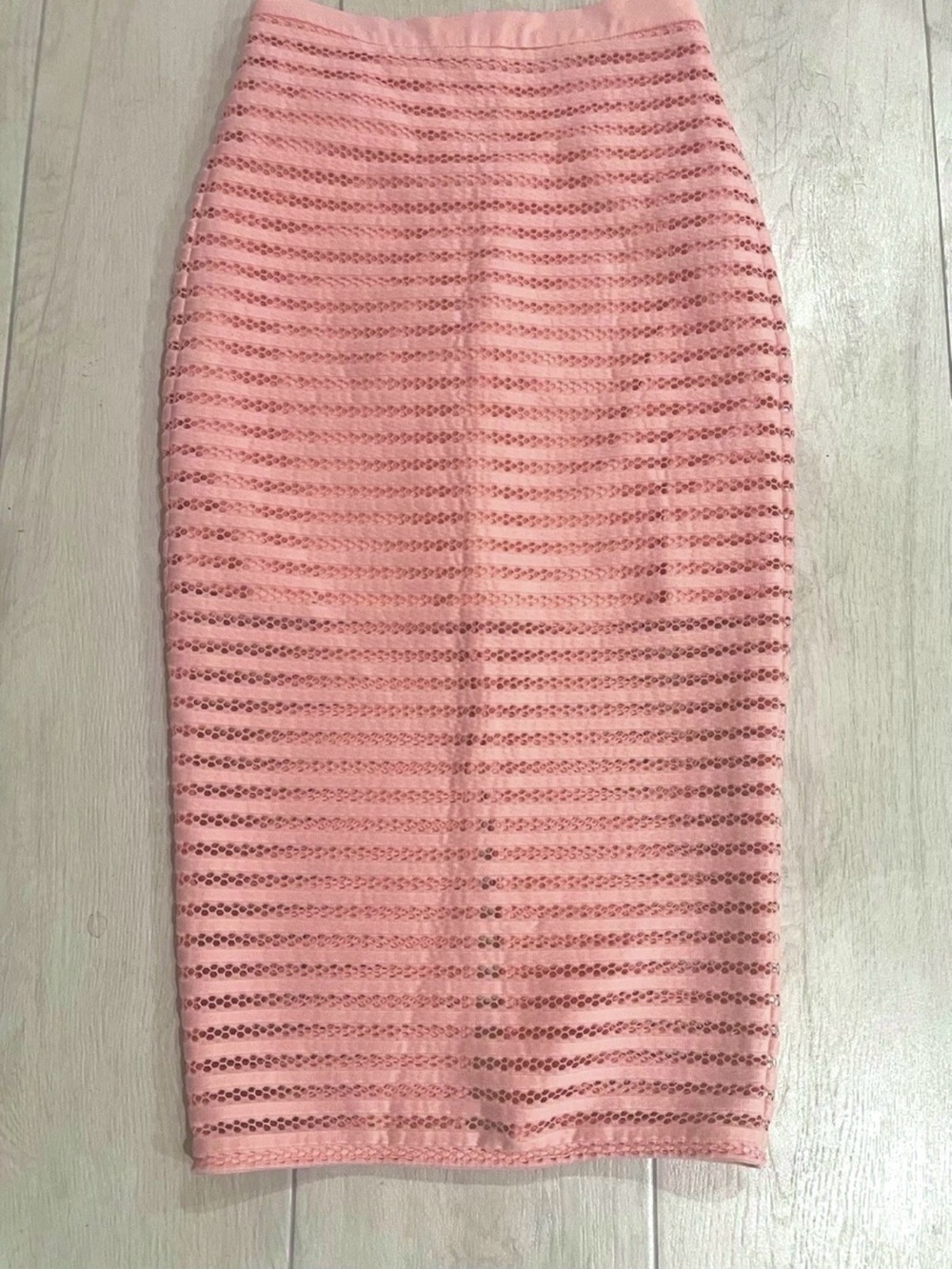 Bardot Rosie Pink Linear Stripe Mesh Lace Midi Pencil Skirt Balletcore
